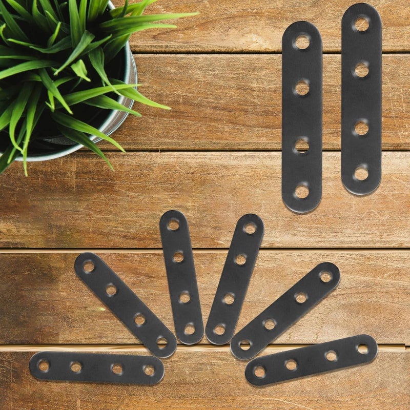 Aecsze 12 PCS 2.99'' x 0.63'' Stainless Straight Flat Brackets, Black Flat Metal Brace Bracket, Support Flat Metal Brace for Wood Furniture, Mending Plate Connector Joining Bracket for Fence,48 Screws - Image 5